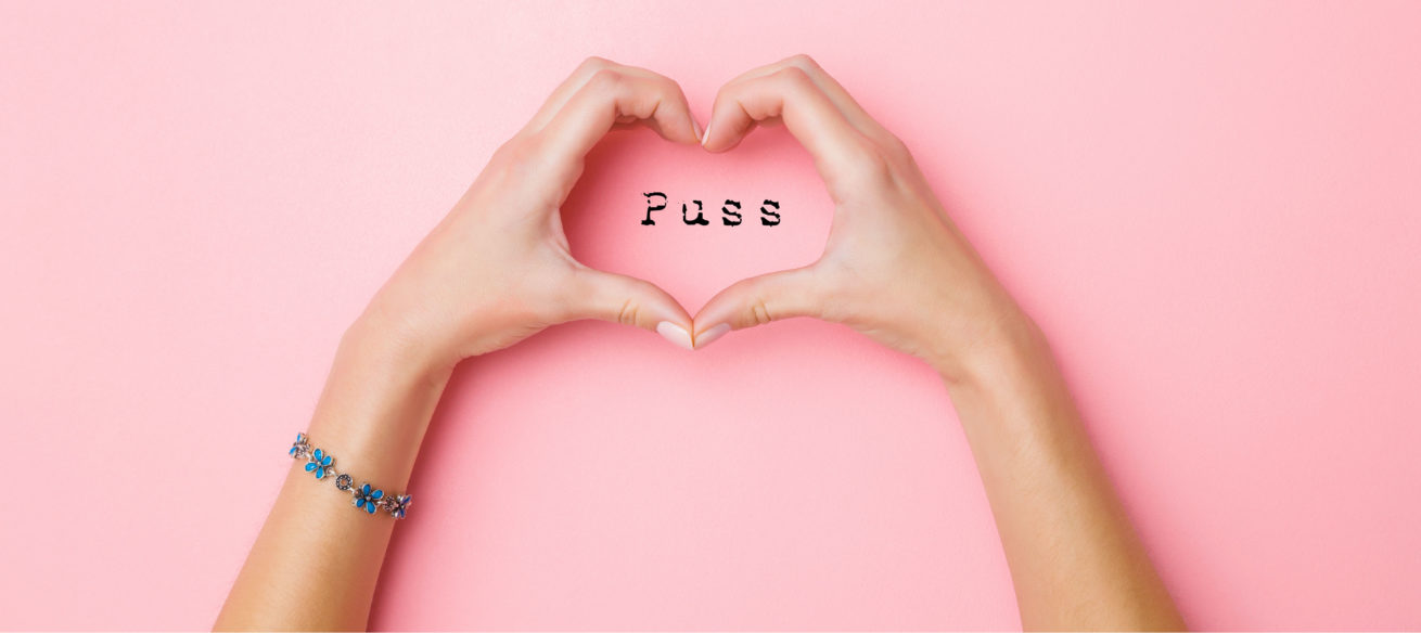 Ett handhjärta med ordet "Puss" i