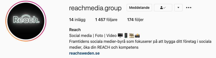Skärmdump på Reach Media Groups presentation på Instagram
