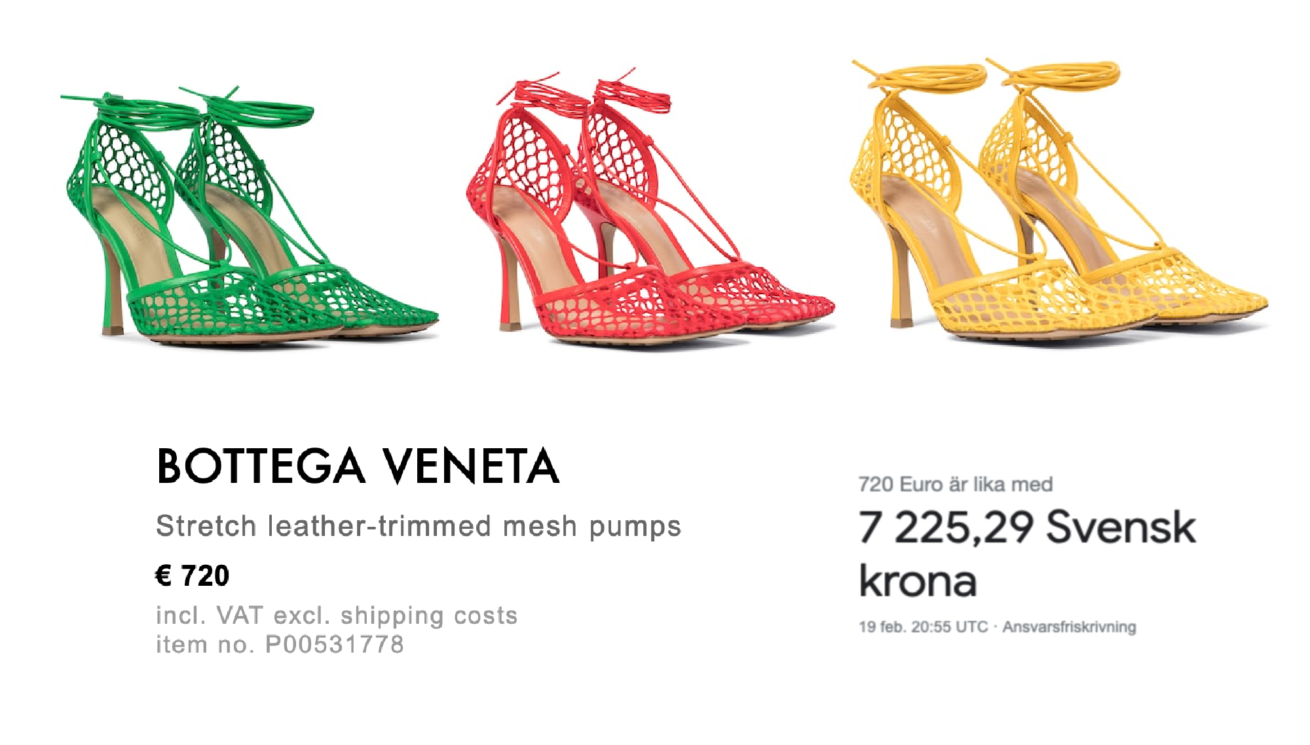Bild på Bottega Venetaskor i tre färger för 720 euro