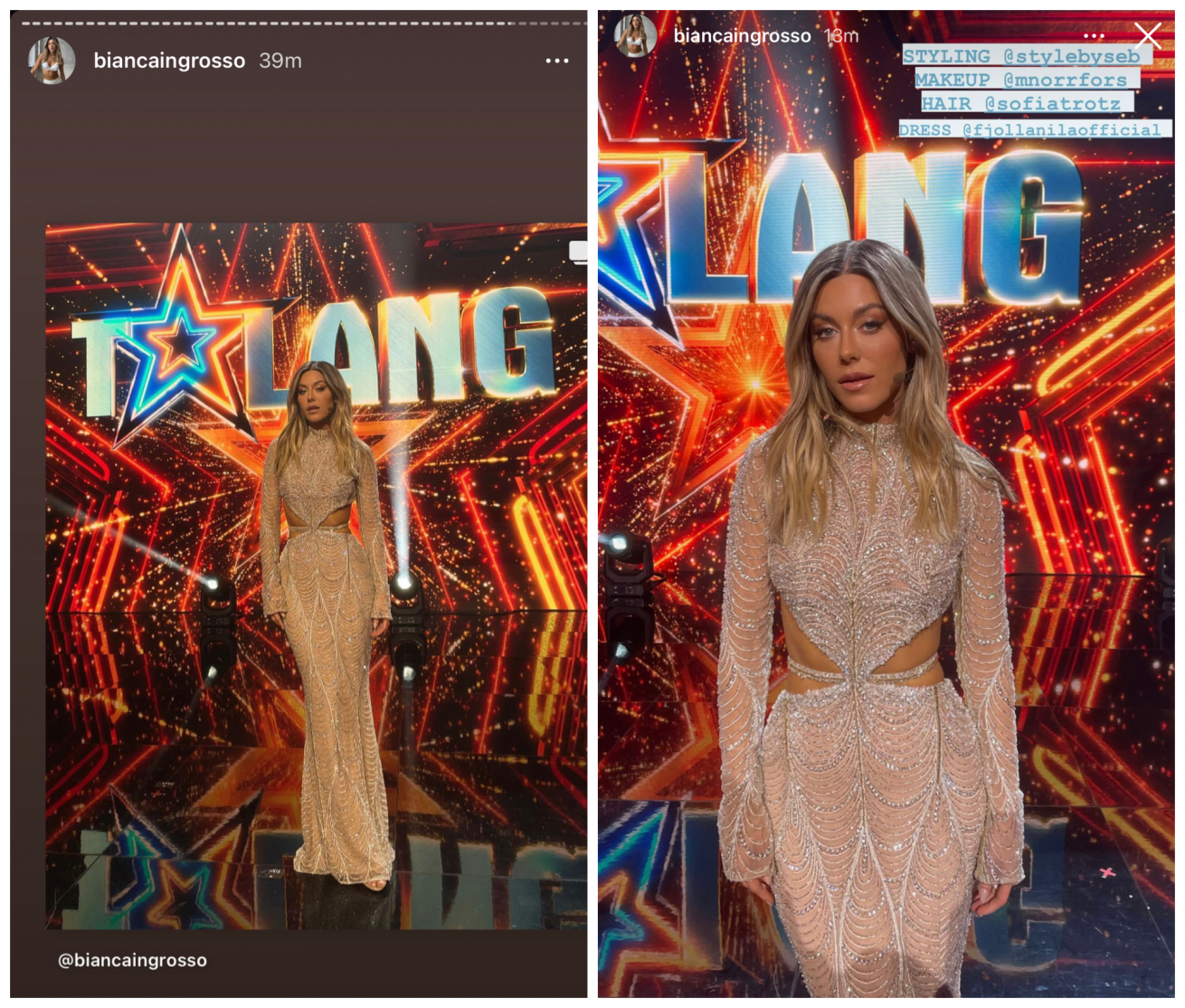 Två bilder på Bianca från Talangfinalen