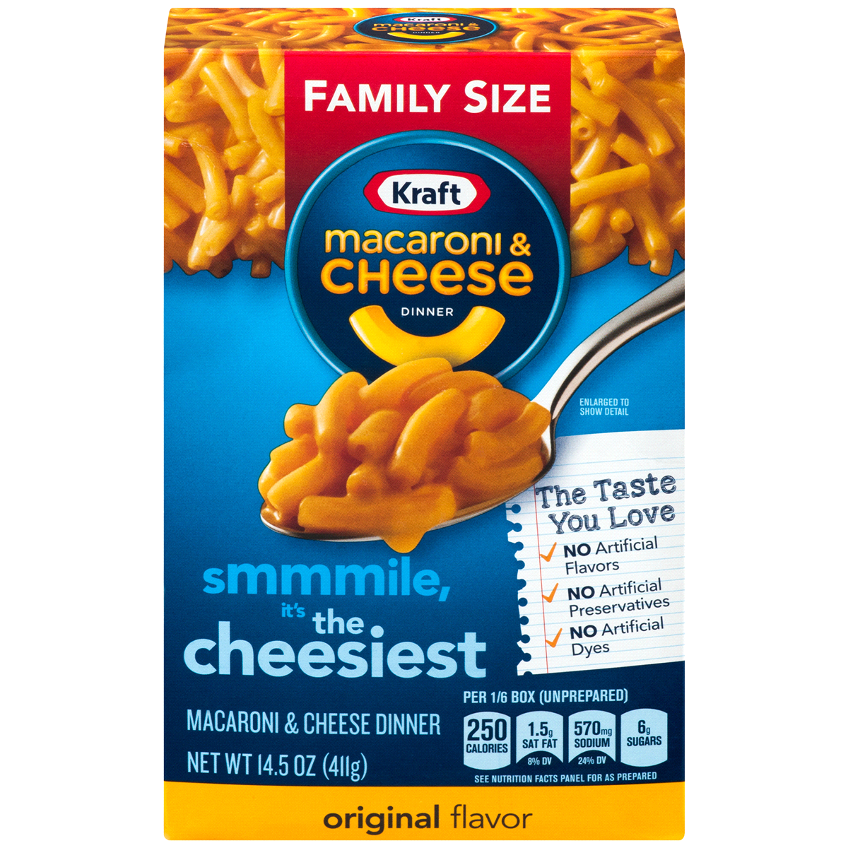 Bild på orange Mac & cheese från Kraft.