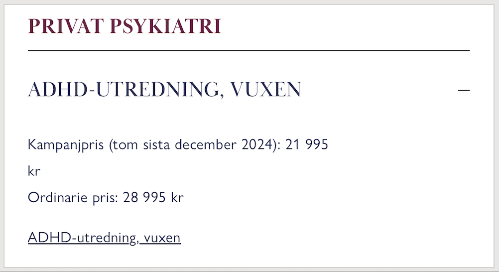 ADHD-UTREDNING, VUXEN Kampanjpris (tom sista december 2024): 21 995 kr Ordinarie pris: 28 995 kr ADHD-utredning, vuxen