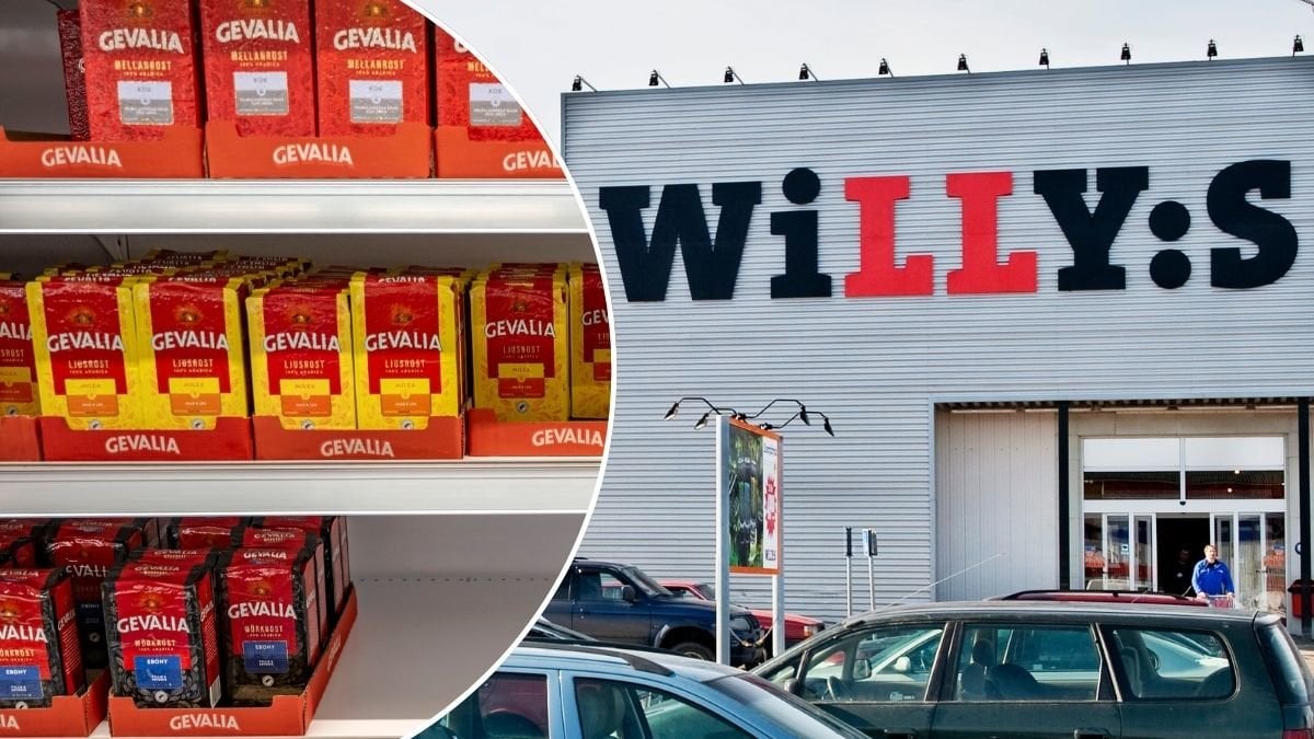 Bilder kaffepaket och Willys-entré.