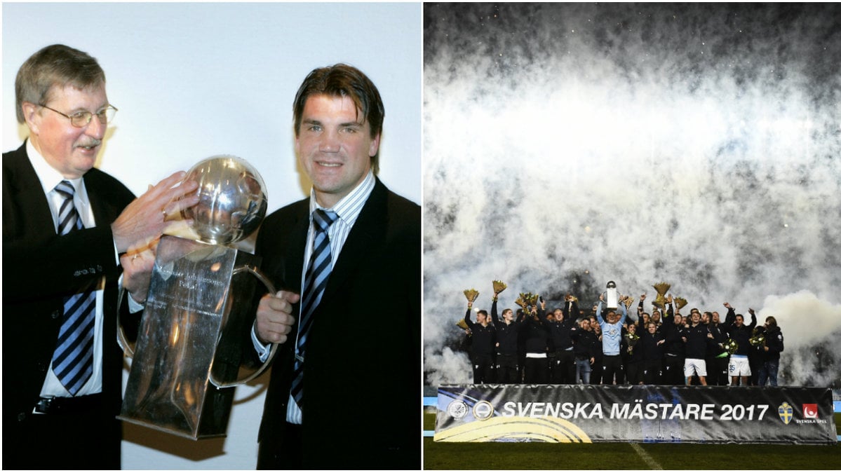 Bosse Andersson med SM-bucklan och Malmö FF svenska mästare 2017
