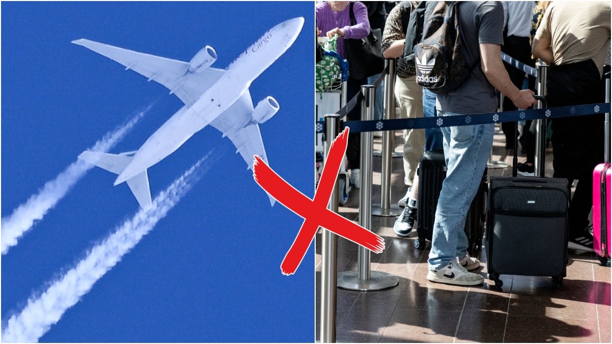 Flygplan och bagage på flygplats.