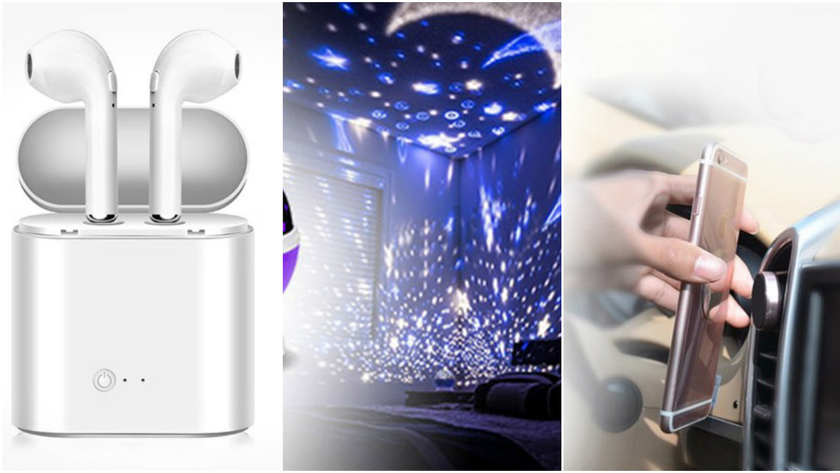 Airpods, himmel med stjärnor, mobil.
