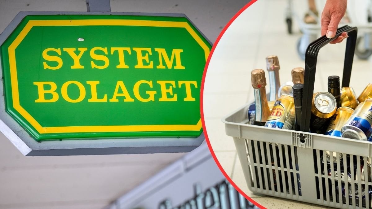 Systembolaget skylt och en korg med öl 