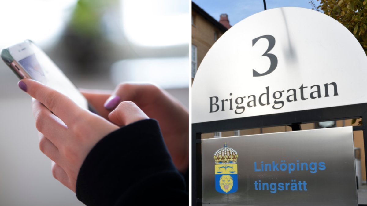 Tonåring med telefon och Linköpings tingsrätt.