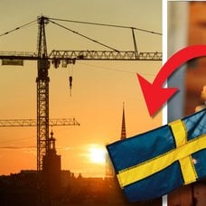 Lyftkran och byggarbetare hjälm.