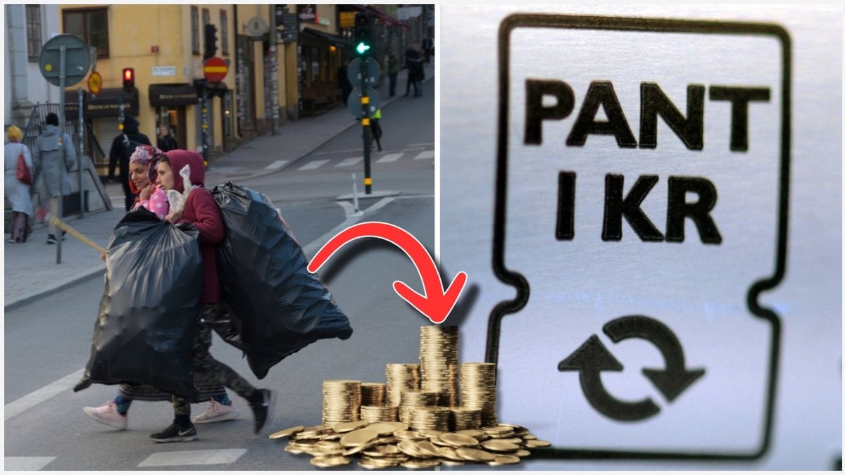 Pantplockare, pengar och en pantflaska.