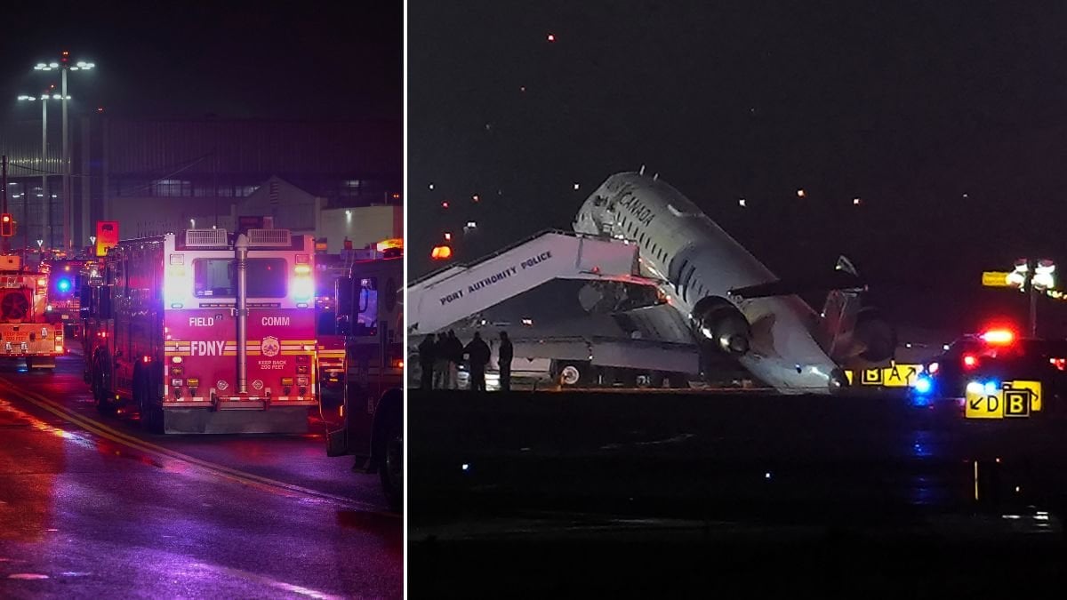 Flygplan i krock med brandbil i New York.