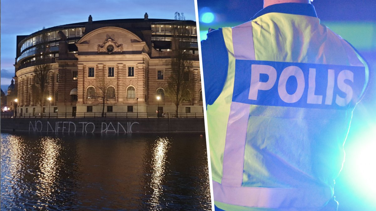 Fyra personer gripna efter klotter vid Riksdagen.