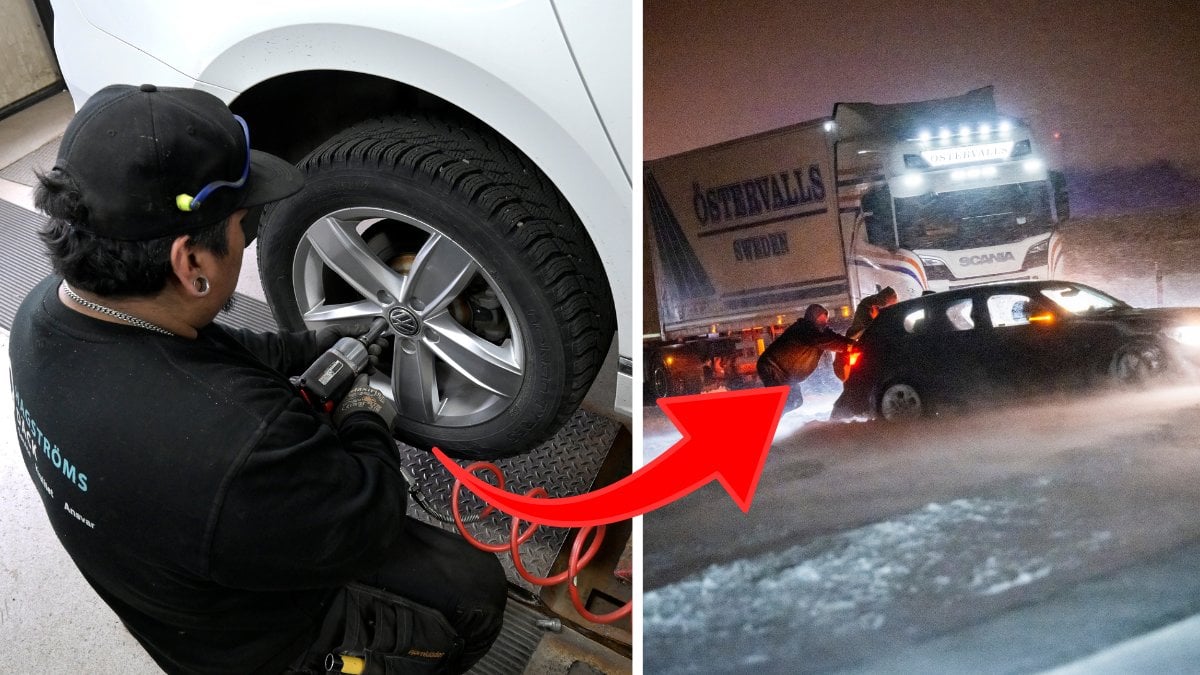 Däckbyte och bil som kört i snö