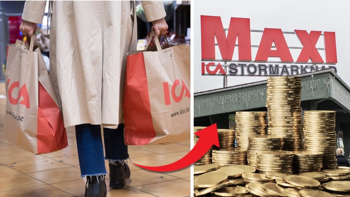 Handla på ICA och utanför en ICA Maxi-butik.
