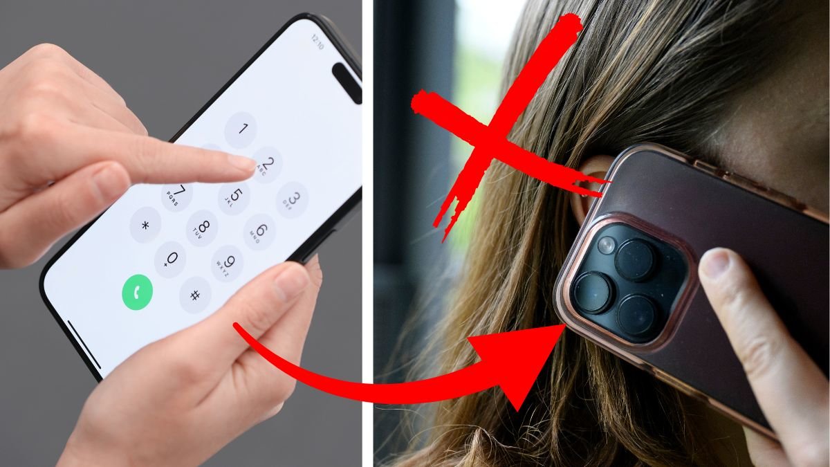 Telefon-nummer vänster. Person med mobil upp mot örat höger.