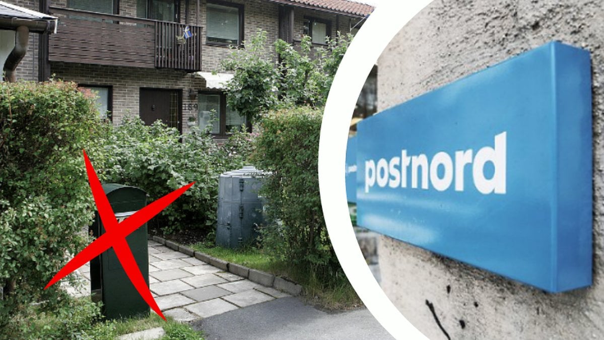 Brevlåda med kryss över, Postnordskylt.