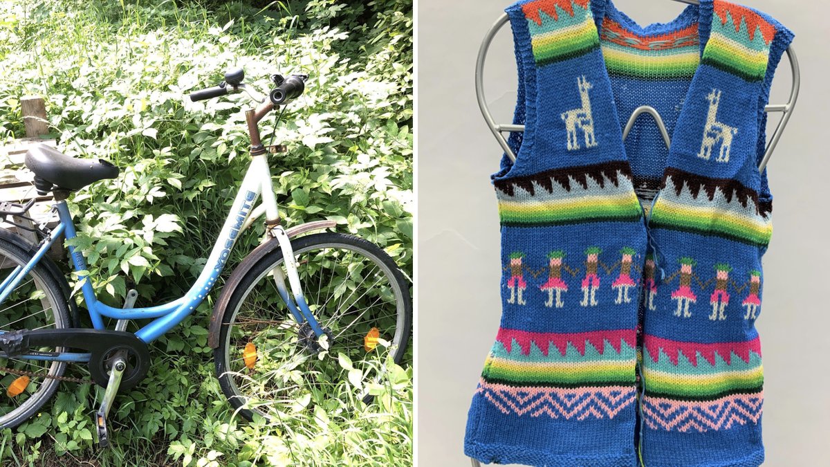 Cykeln och den stickade koftan är två av polisens spår.