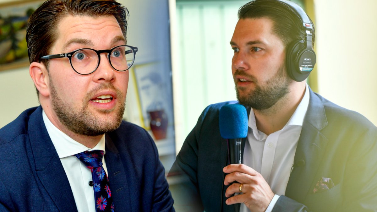 Jimmie Åkesson, två bilder. Montage. 