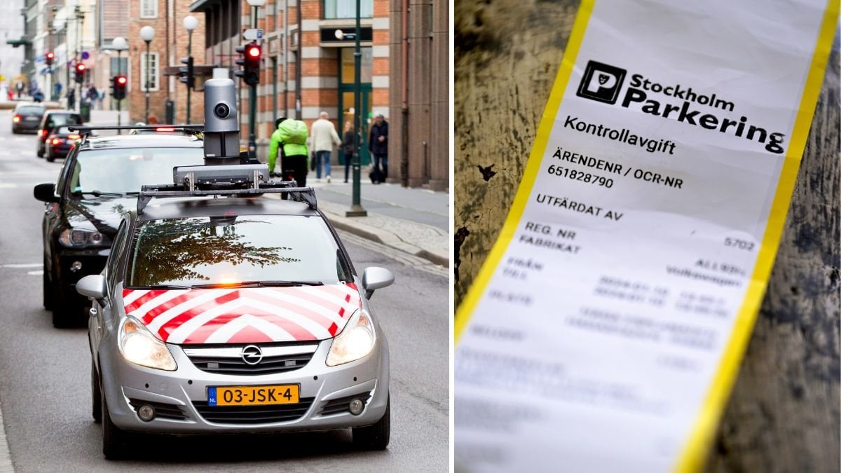 Bil med kamera söker felparkerade bilar och en p-bot.