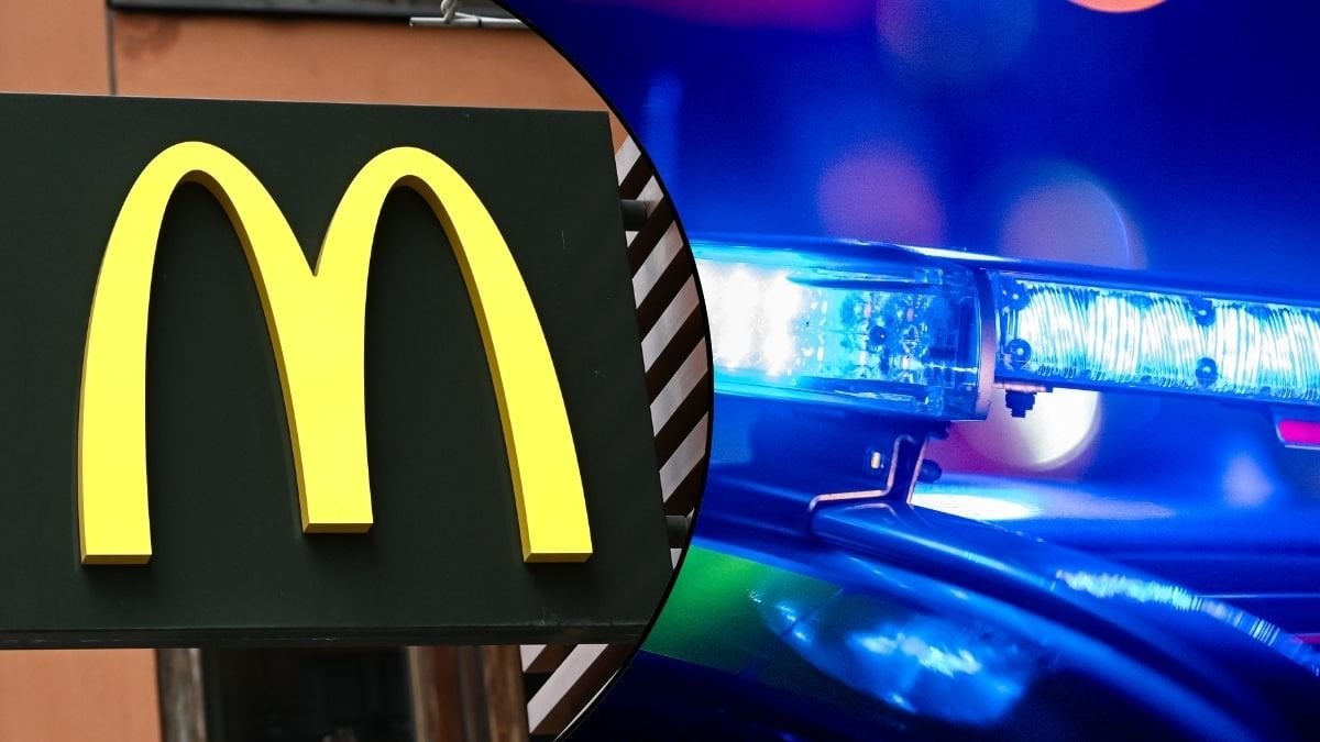 McDonaldsskylt och blåljus.