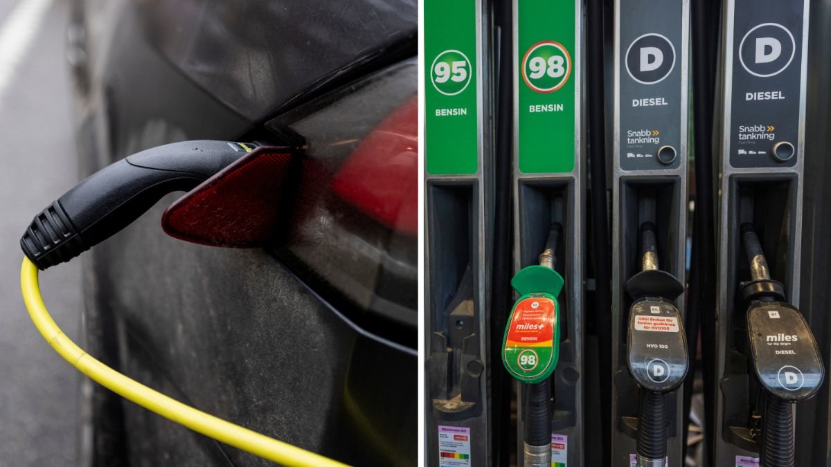 Ladda elbil och tanka bensin eller diesel.