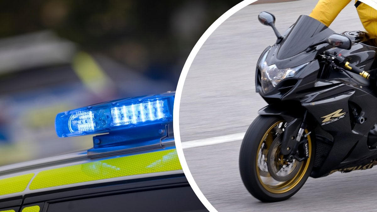 Blåljus vänster. Motorcykel höger.