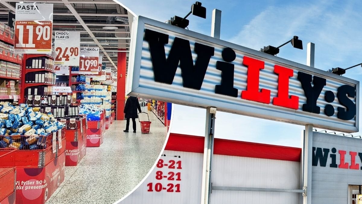 En Willys-butik och en Willys-skylt.