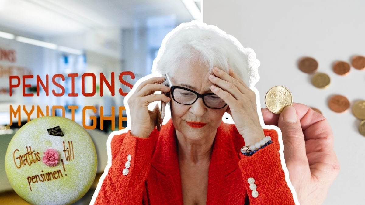 Pensionsmyndigheten tårta och svenska kronor.