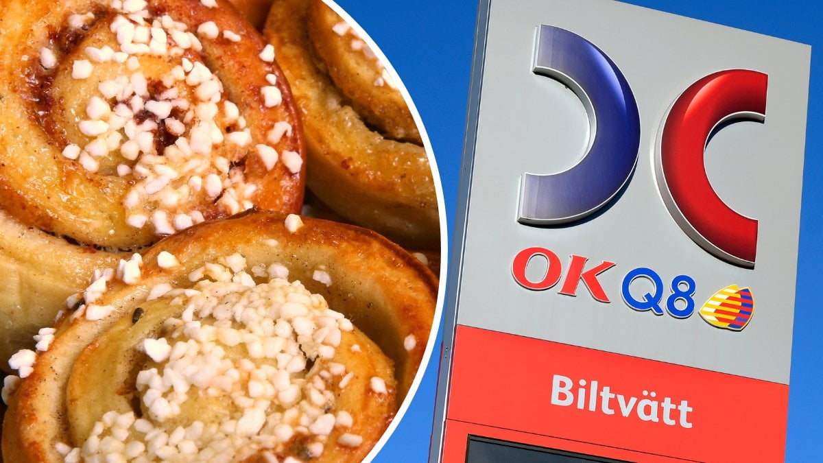 Bild på bullar och OKQ8-skylt.