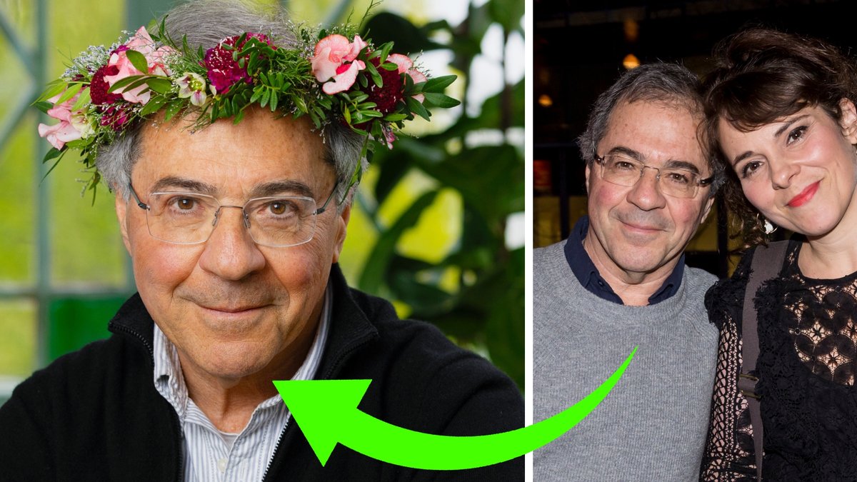 Göran Rosenberg med blomkrans, och en bild på Göran Rosenberg och hans dotter Vanna Rosenberg