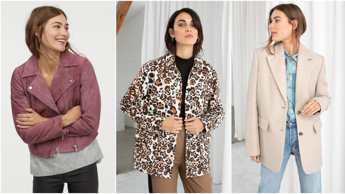 Tjej o rosa jacka, leopardjacka, tjej i beige jacka.