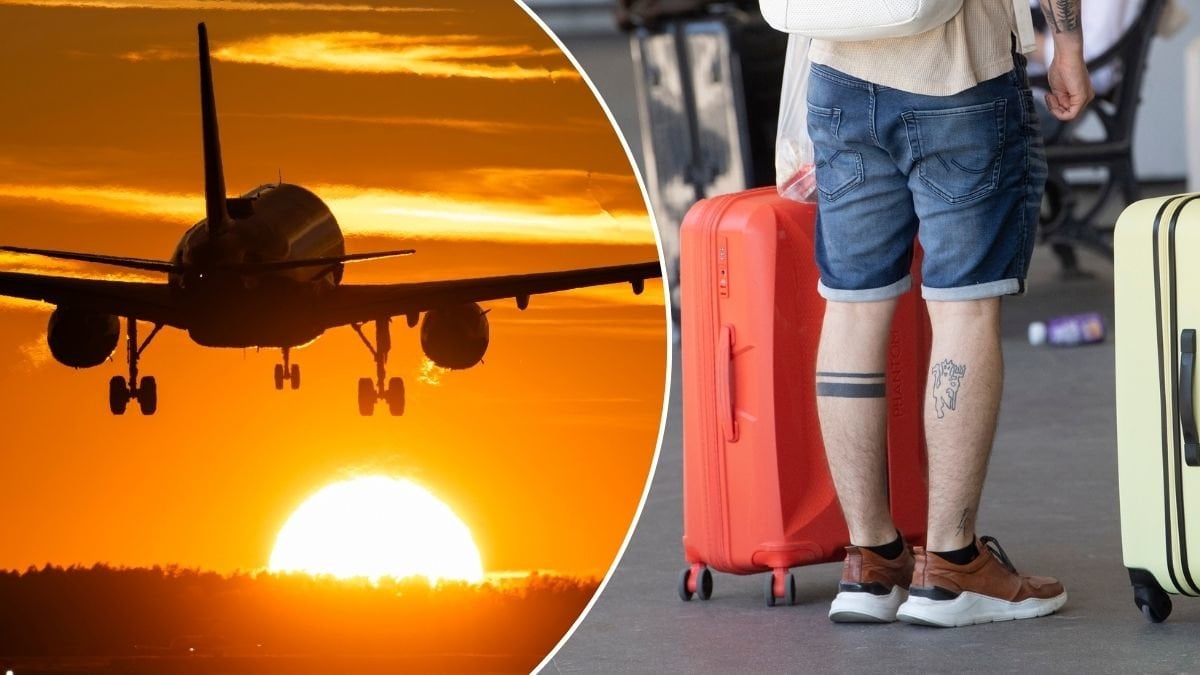 Bilder på flygplan och resväskor.