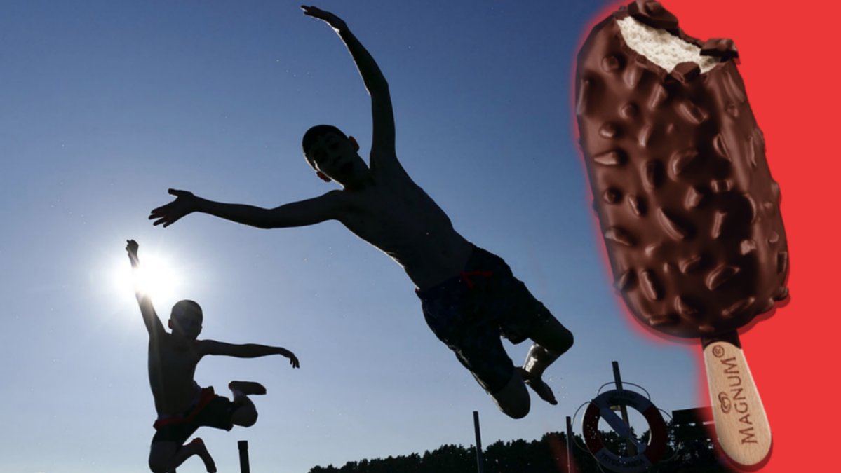 Barn som hoppar från brygga, Magnum Mandel vegansk