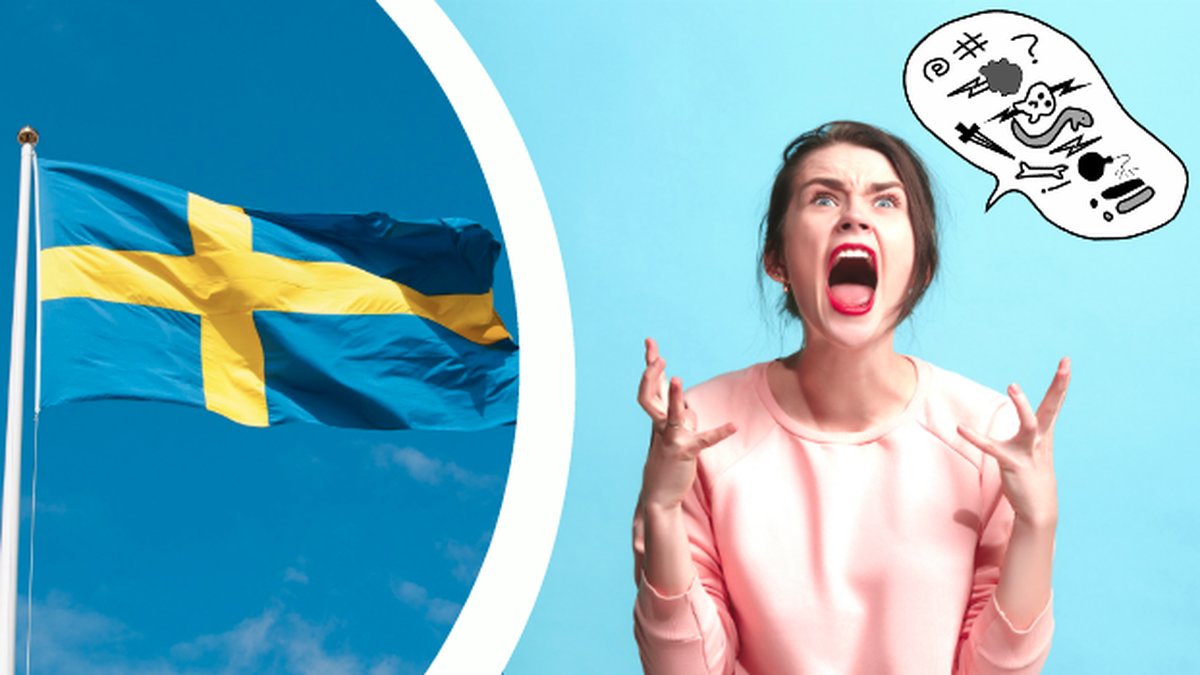 Svenska flaggan. Kvinna som svär.