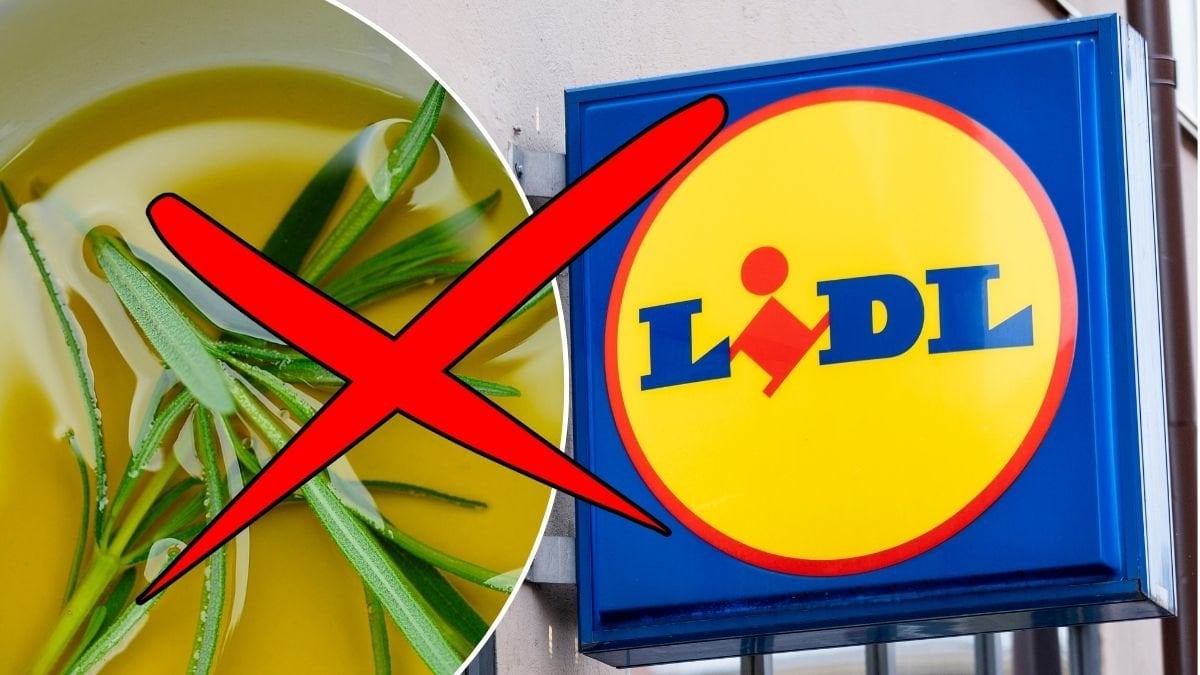 Bilder på en Lidl-skylt och olivolja.