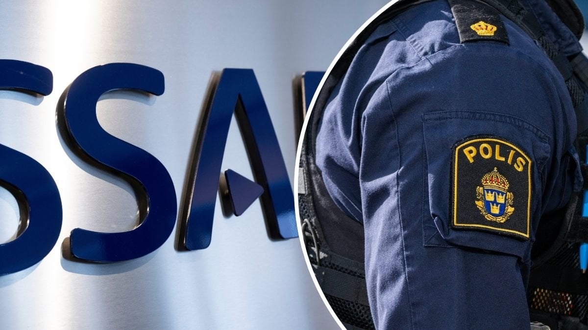 SSAB-skylt vänster. Polis höger.