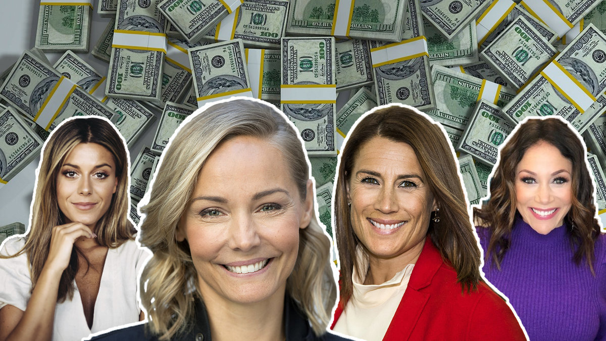fyra kvinnor, en hög med sedlar