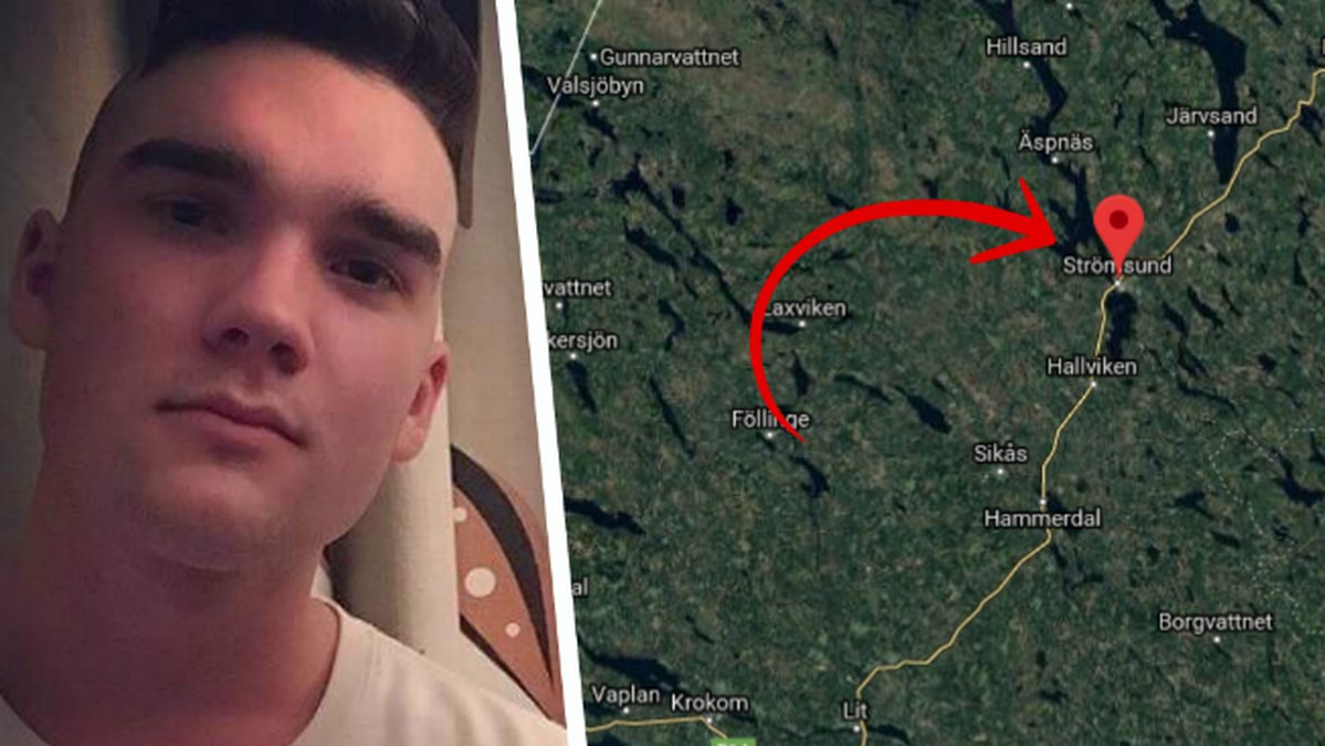 Lucas Löfström och en karta över Strömsund