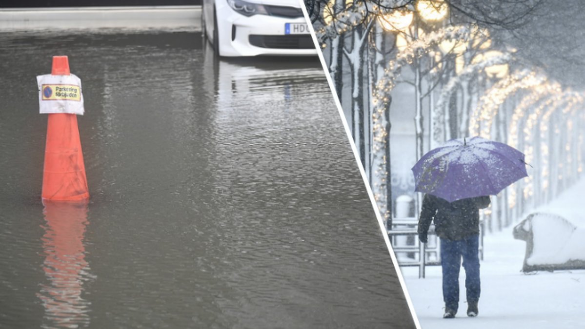Bil i vatten, man i snöoväder