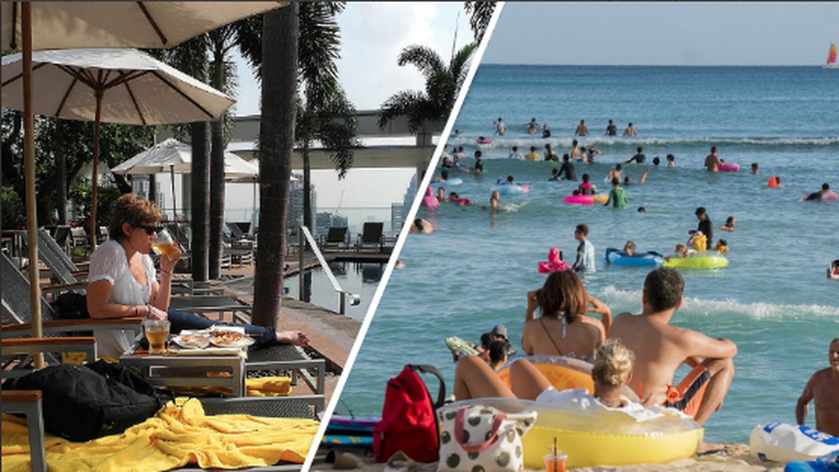 Turist vid poolen / Turister vid stranden