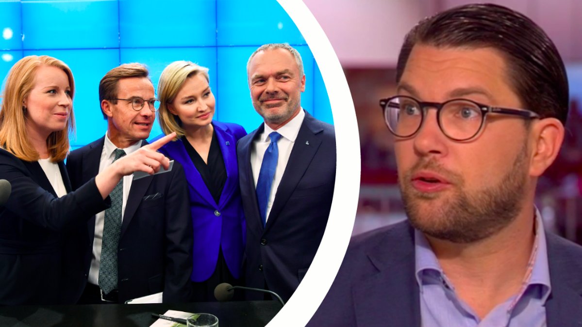 Alliansledarna och Jimmie Åkesson. Montage