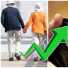 Äldre par som går hand i hand och svenska sedlar i en plånbok