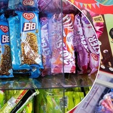 Bilder på GB glassar och en glasskylt.