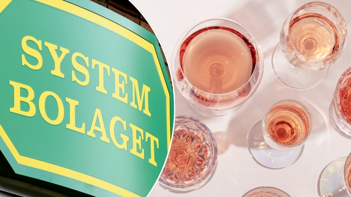 Bilder på rosévin och Systembolagets skylt.