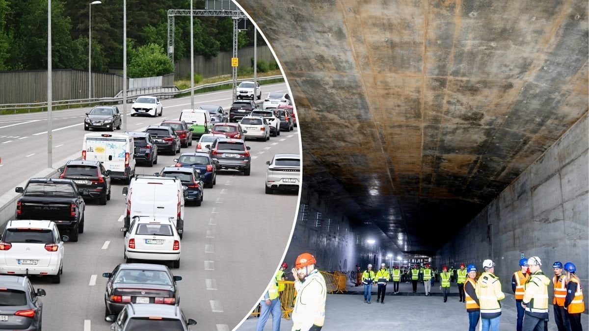 Bild på en bilkö och en del av tunneln.