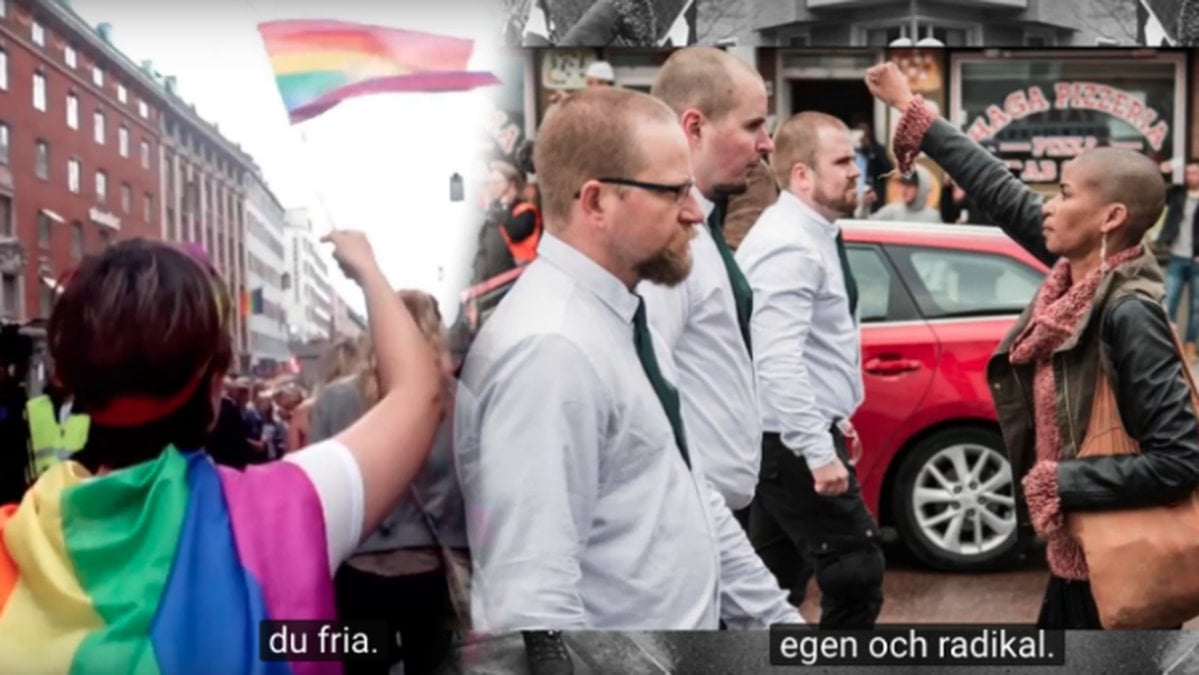 Bild från pride, protesterande dam mot NMR: