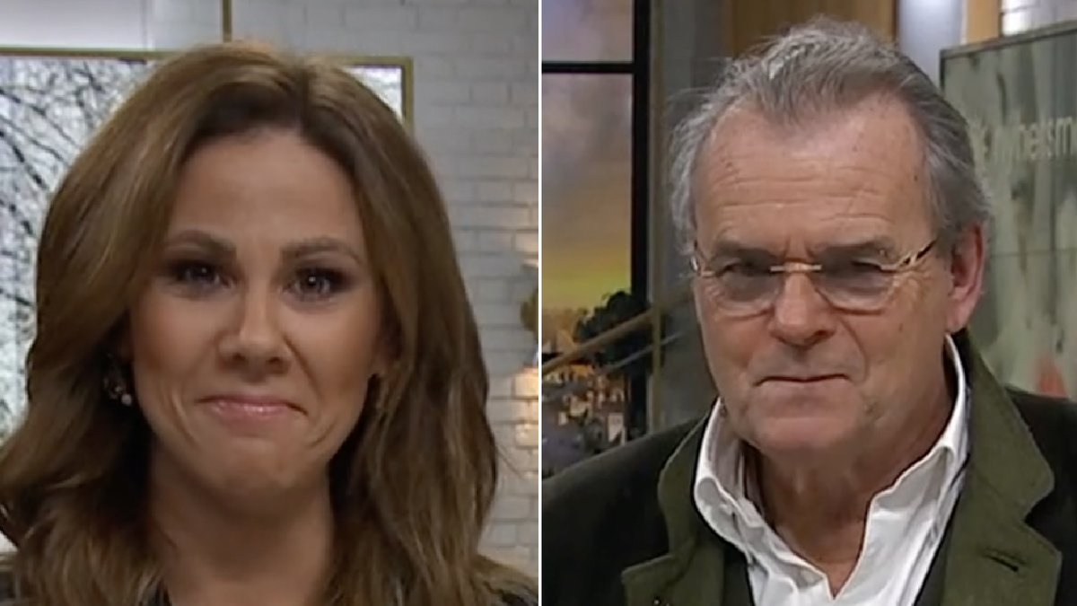 Maria Forsblom och Steffo Törnquist hade roligt åt sin kollega i Nyhetsmorgon.