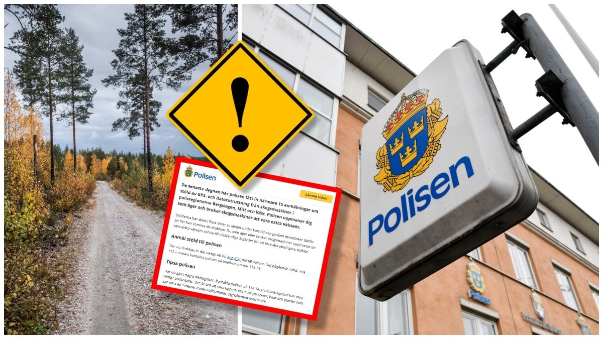 Skogsväg och en polisskylt