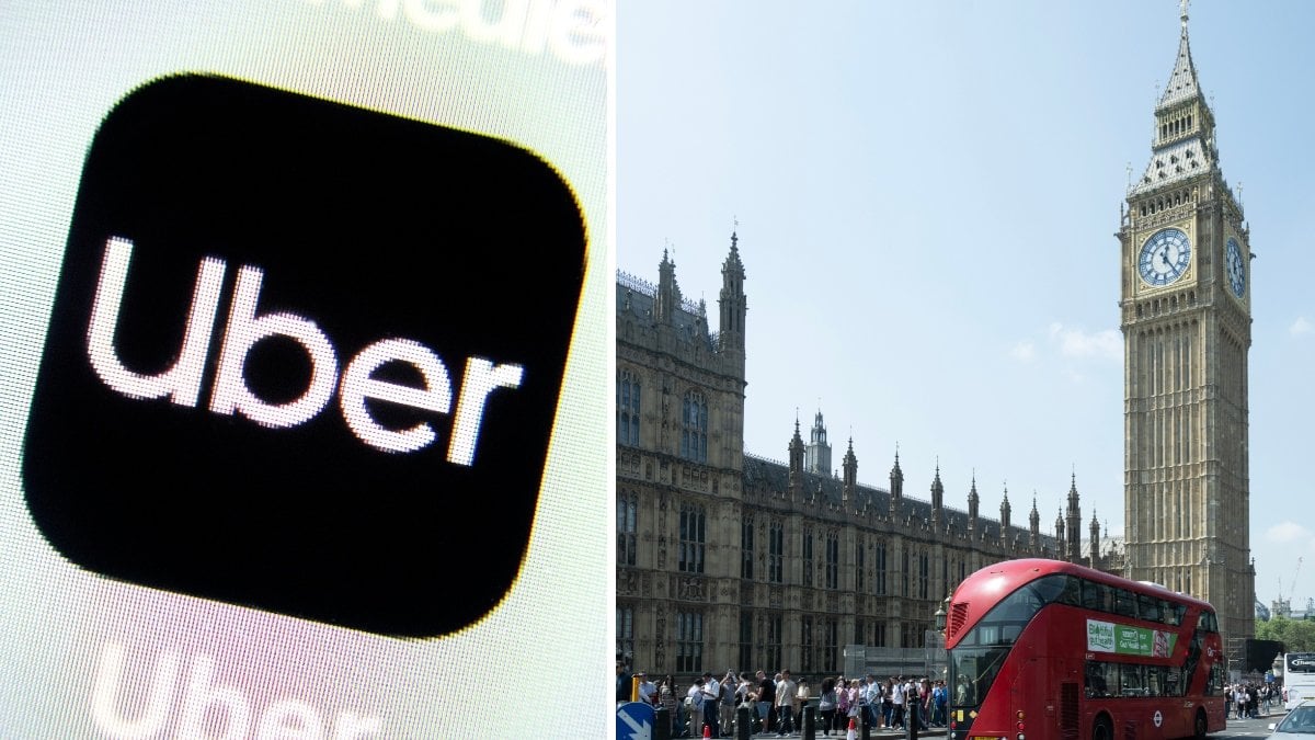 Bild på Uber-appen och London.