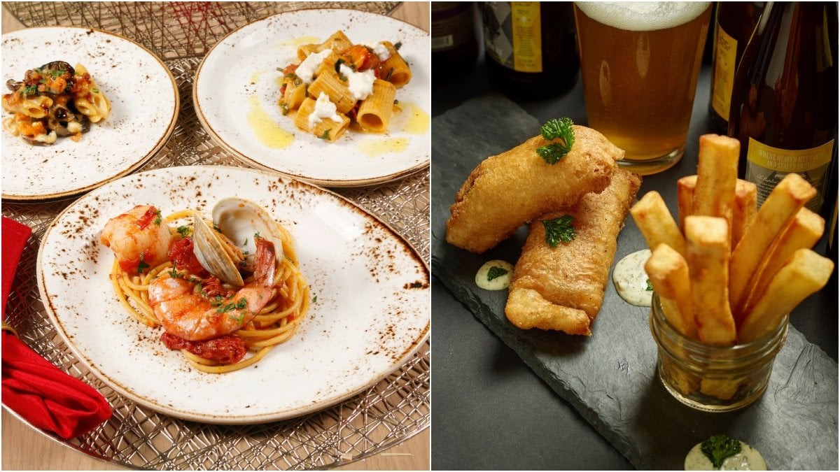 Pasta och fish and chips